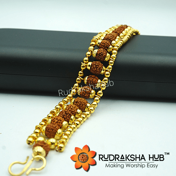 High Quality 3 Line Rudraksh Mahadev Gold Bracelet for Men RB-003